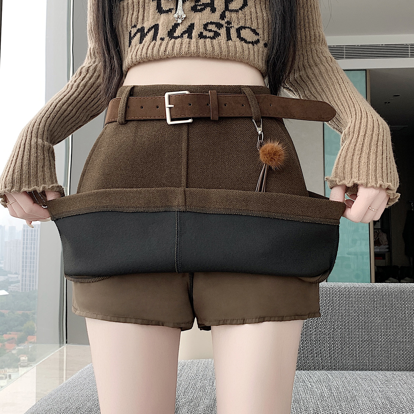 實拍老錢風毛呢半身裙女2025秋冬高腰顯瘦短裙A字裙防走光打底裙