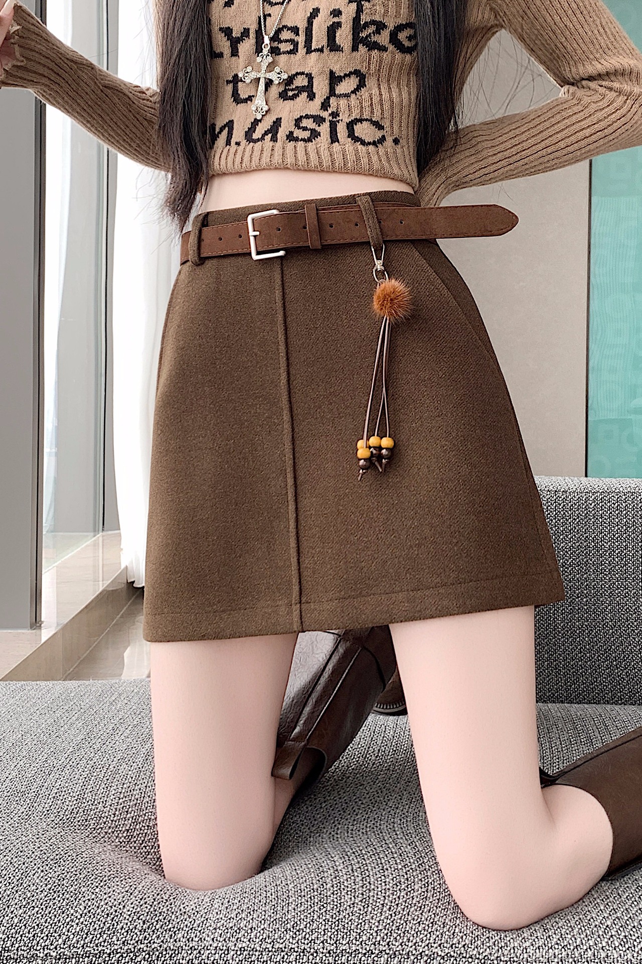 實拍老錢風毛呢半身裙女2025秋冬高腰顯瘦短裙A字裙防走光打底裙