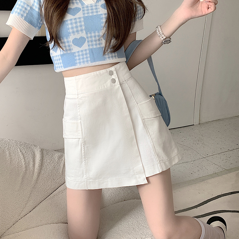 RY98# 实拍洗水棉裤裙女牛仔短裤高腰显瘦防走光工装裤裙A字半身裙裤