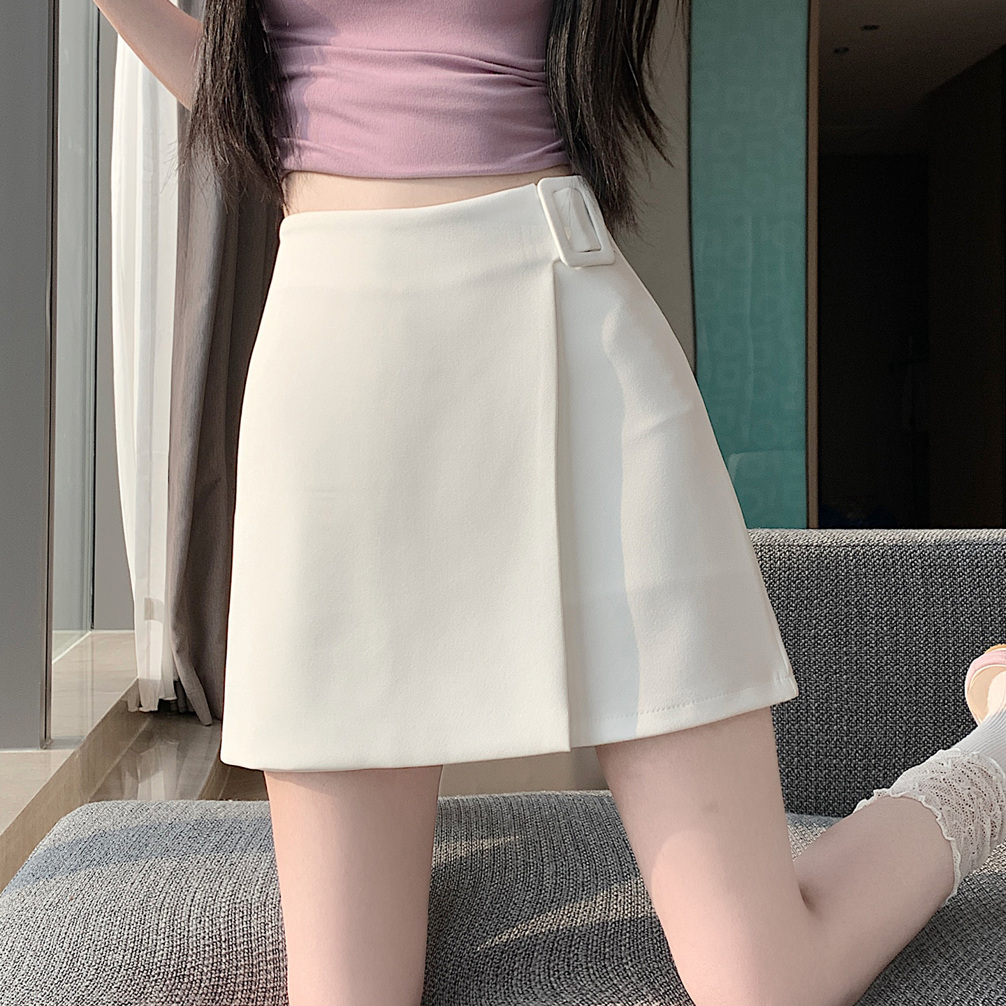 RY1304# 实拍2026春夏新款西装半身裙女小个子不规则a字裙高腰包臀...