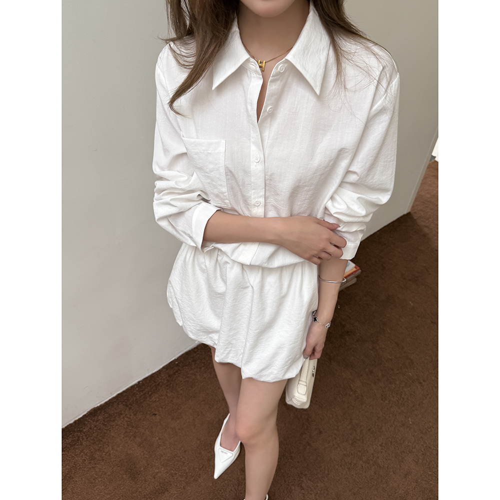 實拍2026春裝新款山茶白茉莉極簡襯衫連衣裙女休閑氣質花苞裙短裙