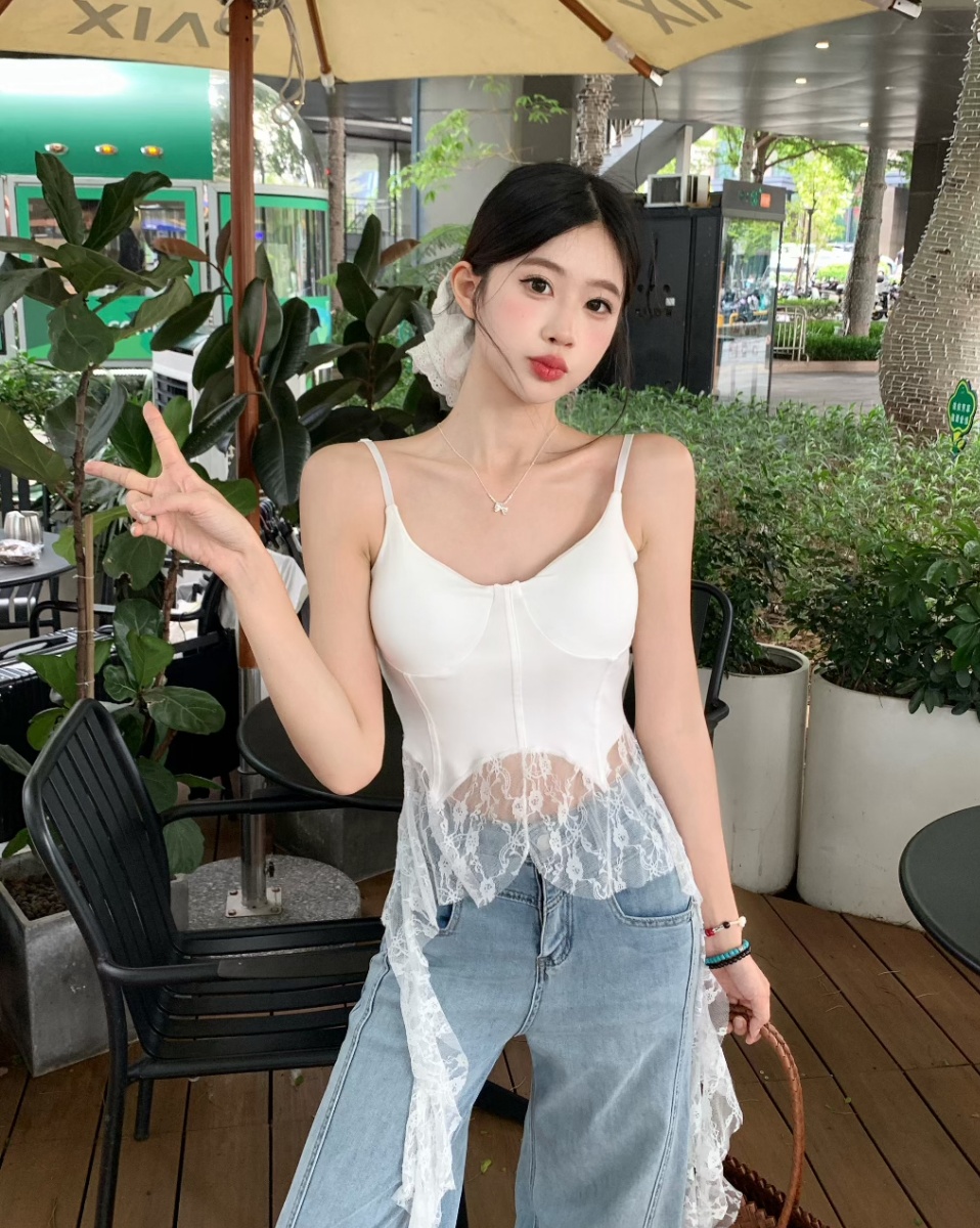 MY9505# 纯欲风蕾丝吊带小背心女夏季修身内搭打底衫辣妹无袖上衣女裝貨源服裝批發