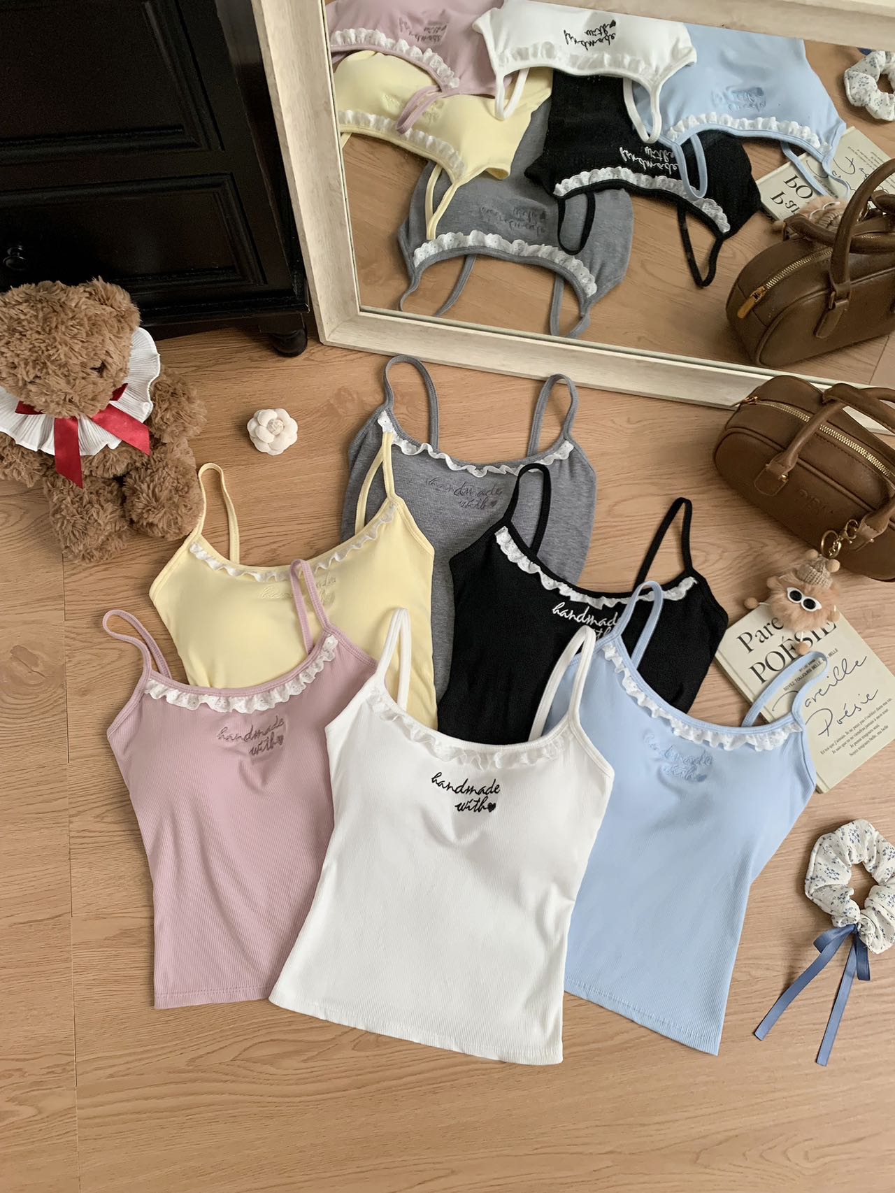 MY9503# 黑色纯棉蕾丝吊带背心女夏季新款带胸垫一体内搭打底无袖女裝貨源服裝批發