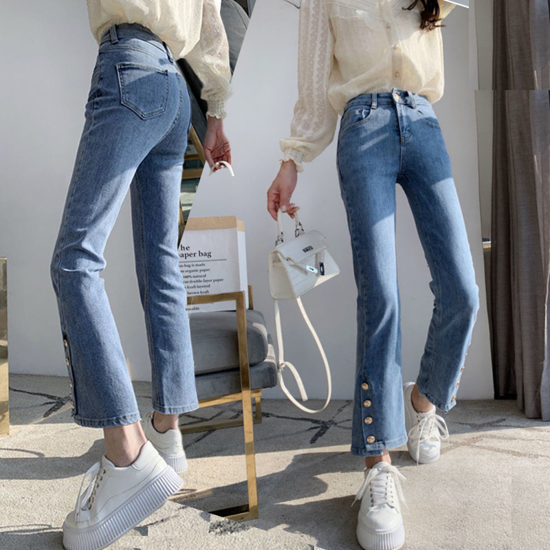 MY14676# 优质超薄显瘦香蕉裤哈伦裤高腰显瘦百搭牛仔裤女深蓝秋夏小个...