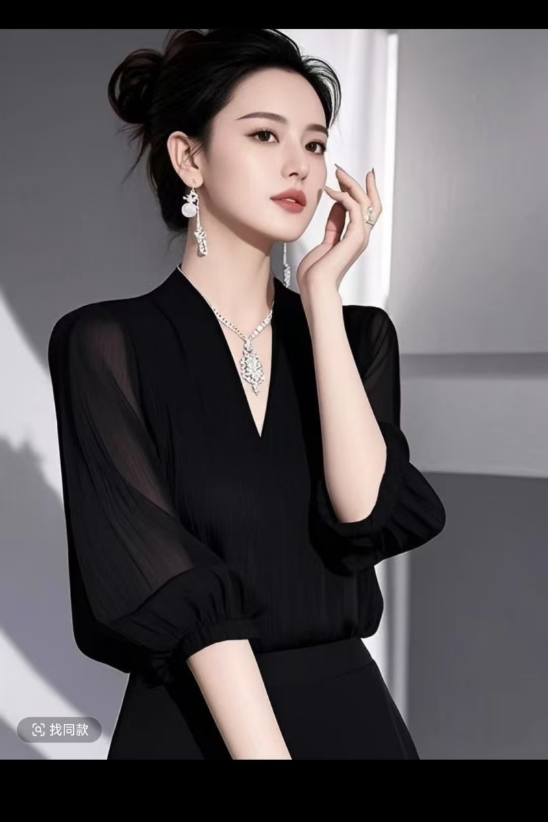 夏法式減齡百搭顯瘦襯衫小眾設計感輕奢黑色襯衣