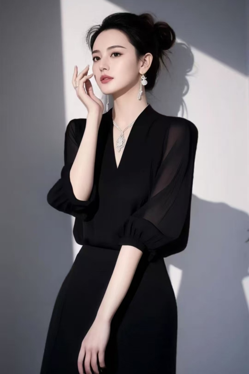夏法式減齡百搭顯瘦襯衫小眾設計感輕奢黑色襯衣
