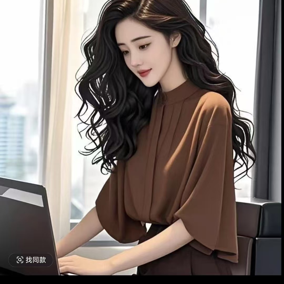 雪紡襯衫中袖女2025夏季設計感小眾優雅襯衣