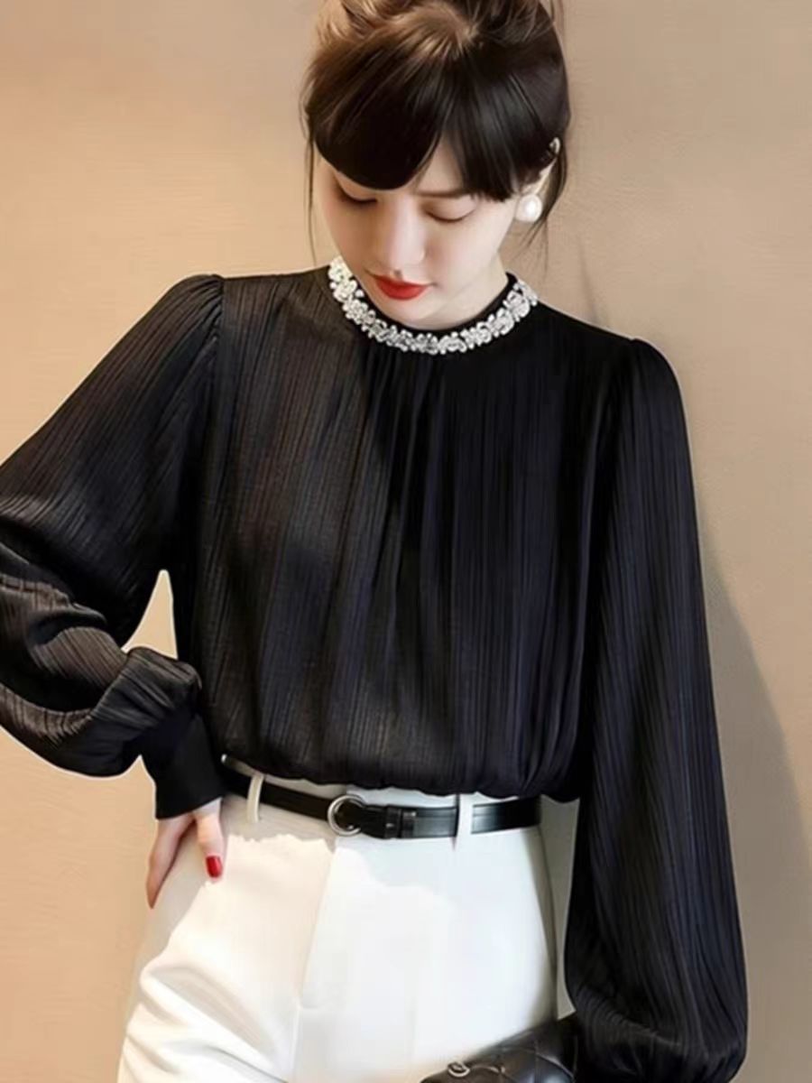赫本風法式小眾上衣女2026春超好看獨特漂亮氣質高端黑色長袖襯衫
