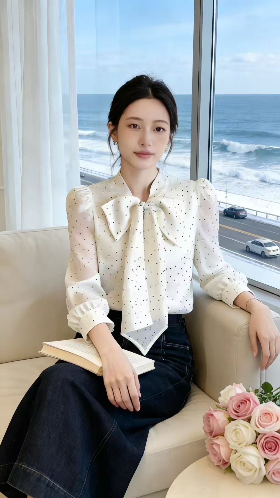 超好看法式白色波點蝴蝶結襯衫上衣女2026新款春季高級感通勤襯衣