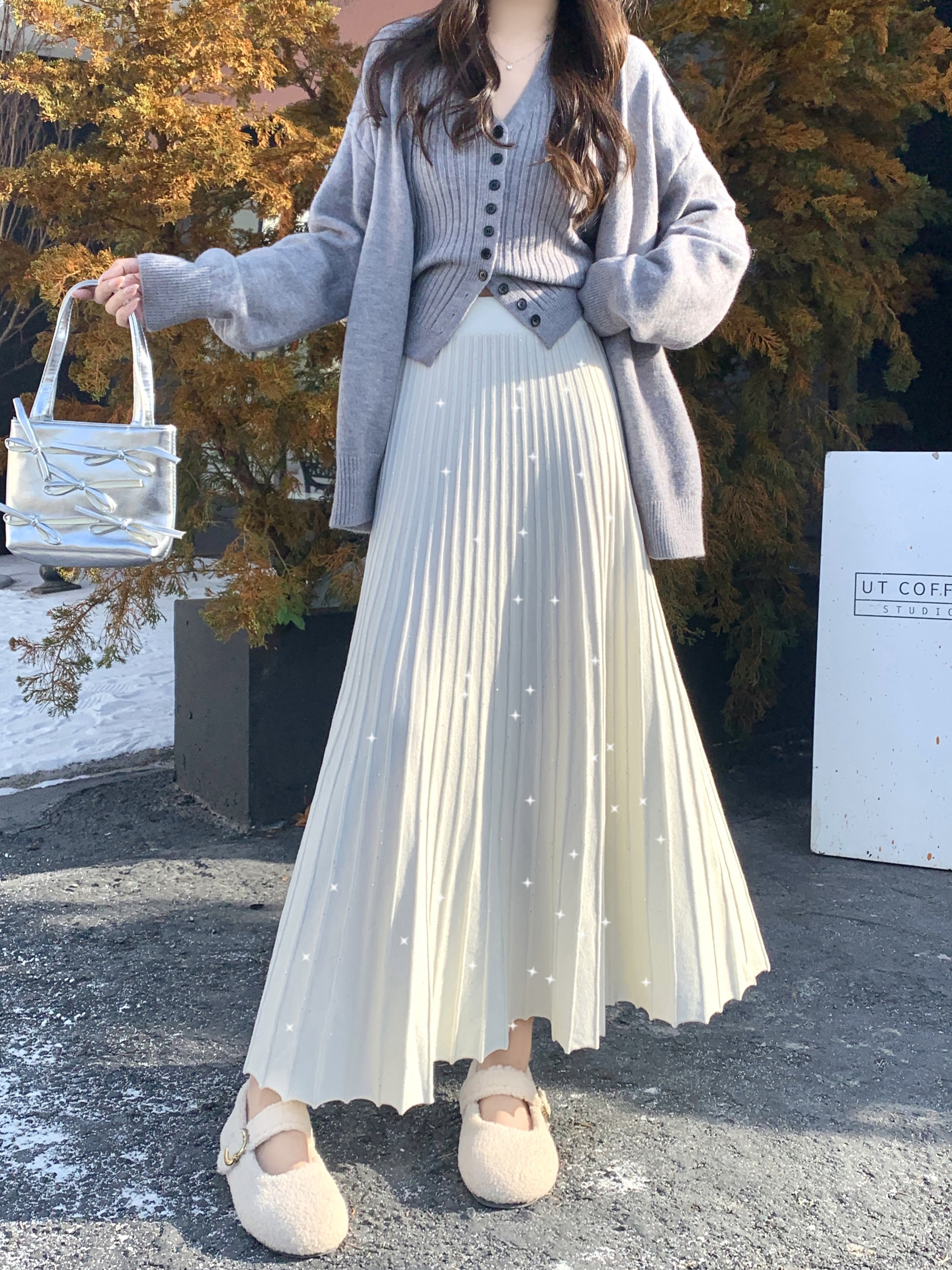 MY15042# 亮片针织百褶半身裙新款高腰显瘦A字大摆长裙垂感裙女裝貨源服裝批發