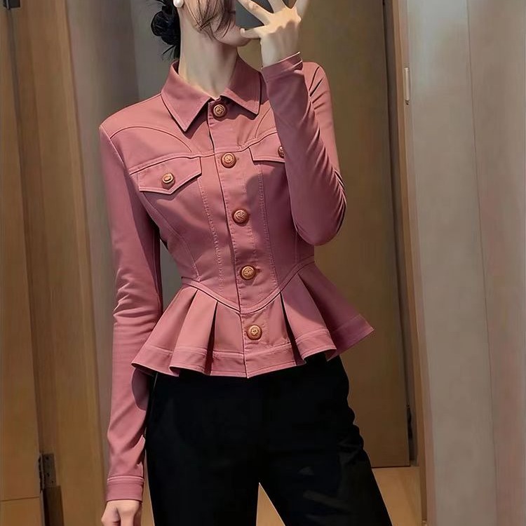 MY13828# 女裝貨源豆沙色短款外套新款秋小个子百搭洋气减龄收腰显瘦掐...