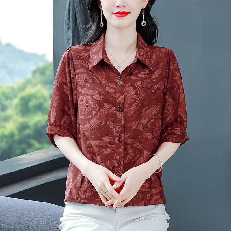 百搭夏季新款寬松大碼媽媽裝中老年短袖上衣雪紡衫女士小衫