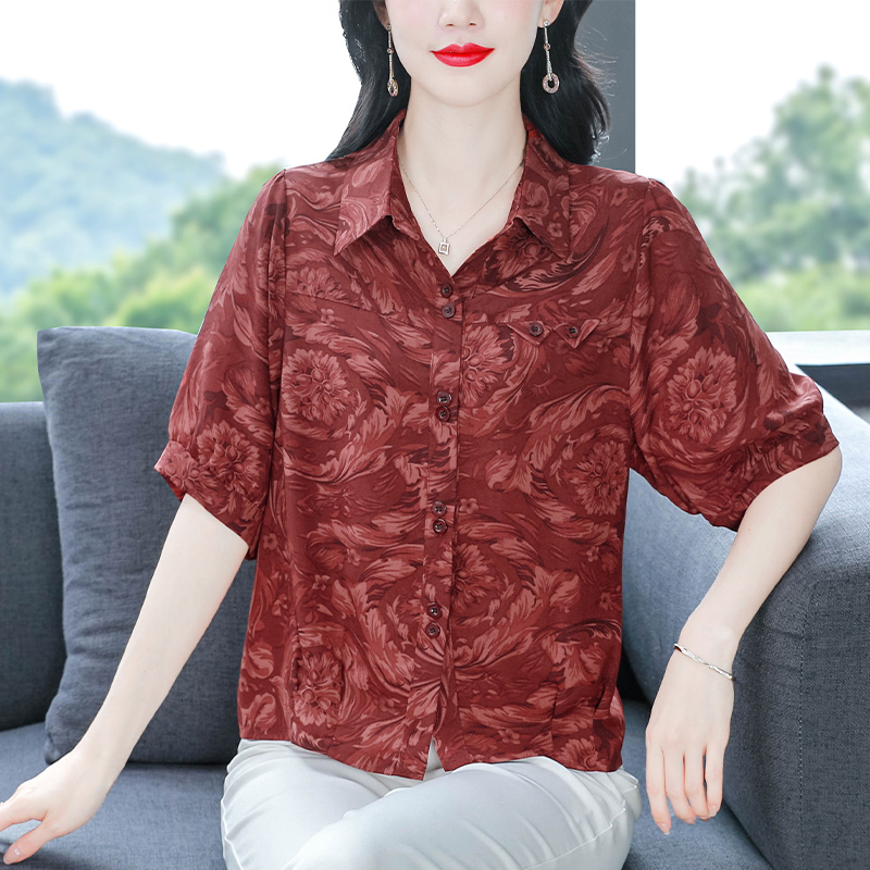 百搭夏季新款寬松大碼媽媽裝中老年短袖上衣雪紡衫女士小衫