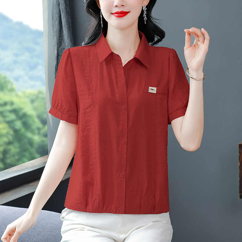 時尚減齡短袖襯衫女裝新款洋氣短款上衣漂亮開衫遮肚顯瘦小衫