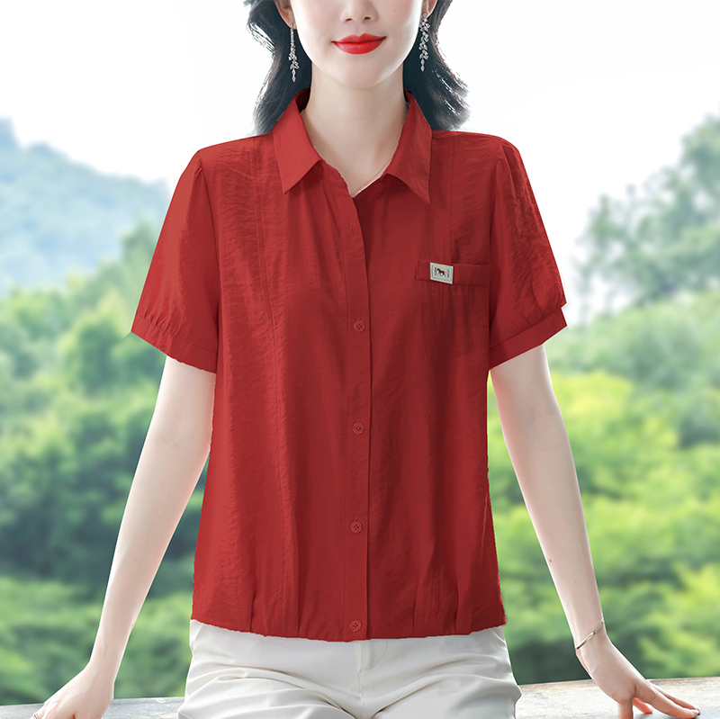 時尚減齡短袖襯衫女裝新款洋氣短款上衣漂亮開衫遮肚顯瘦小衫