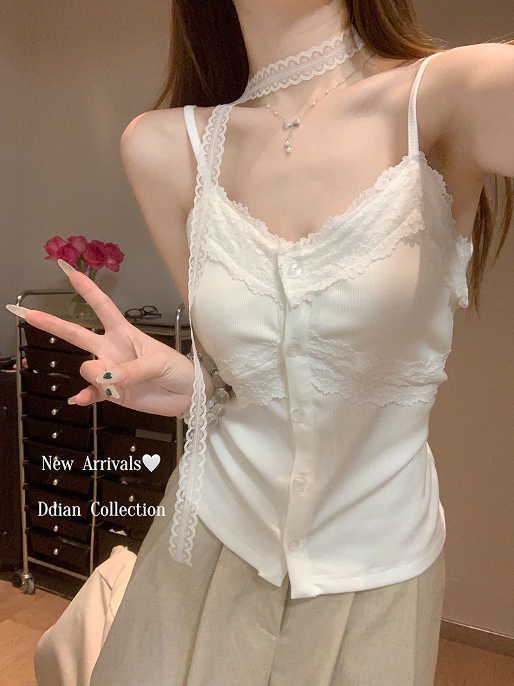 MY6985# 门袖下衬纸辣妹蕾丝拼接夏季背心纯欲显瘦修身打底上衣女裝貨源服裝批發