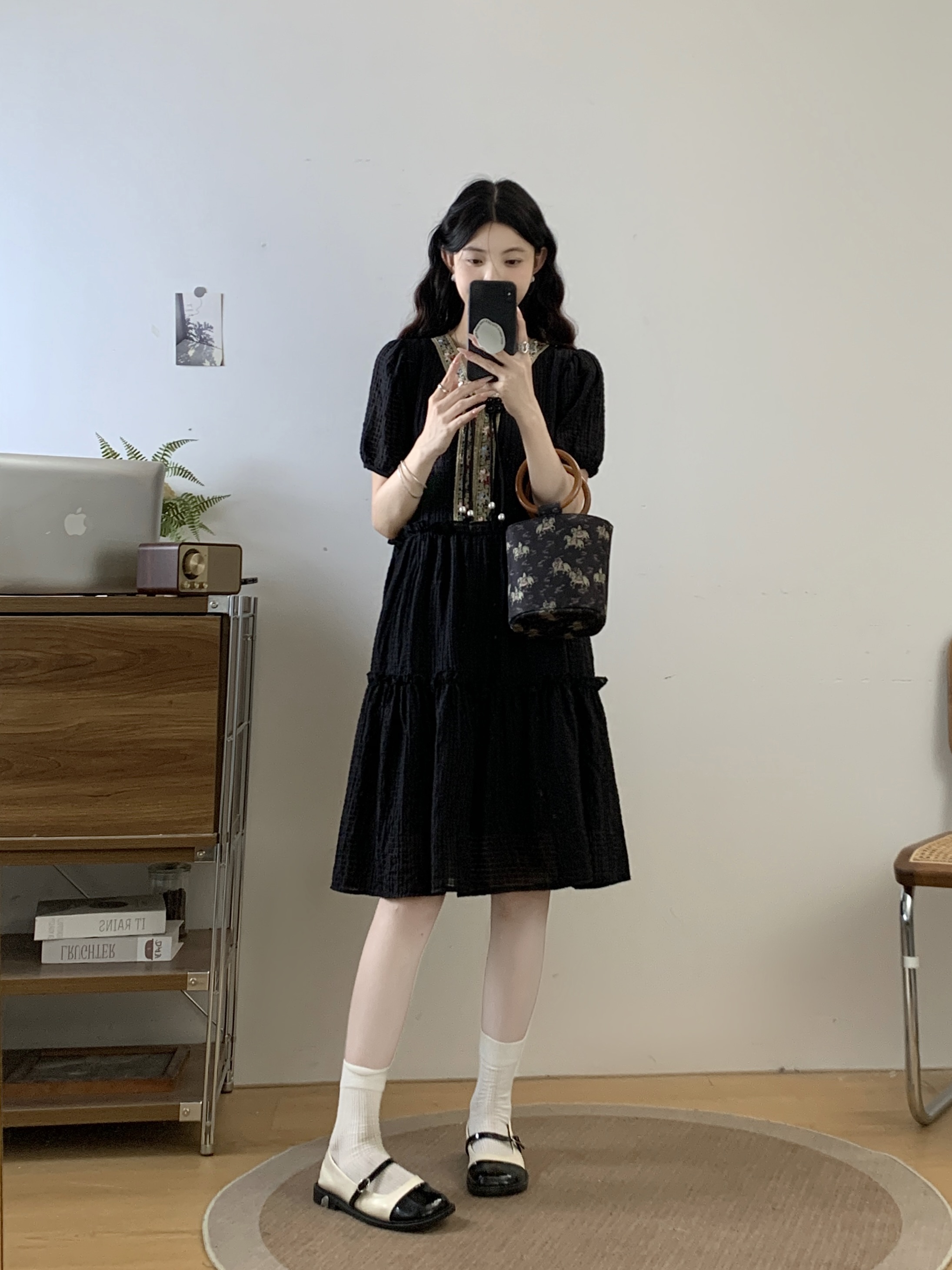 MY15588# 大码女装夏季胖MM新中式V领时尚气质高级感显瘦连衣裙女裝...