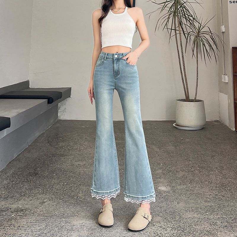 RY2403# 2026春季新款小个子微喇牛仔裤女大码高腰修身显瘦九分喇叭...