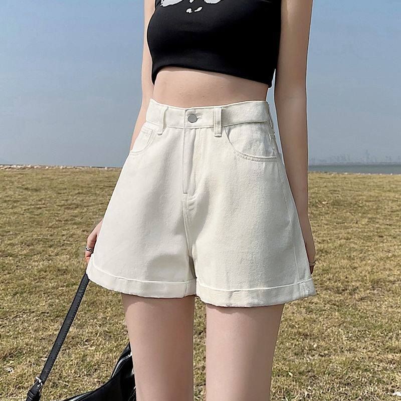 RY2397# 韩版夏季新款卷边牛仔短裤女高腰宽松遮胯显瘦韩版a字阔腿热裤...