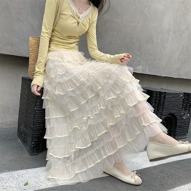 MY16653# 新款轻奢风仙女蛋糕裙多层荷叶边网纱半身长裙女裝貨源服裝批發