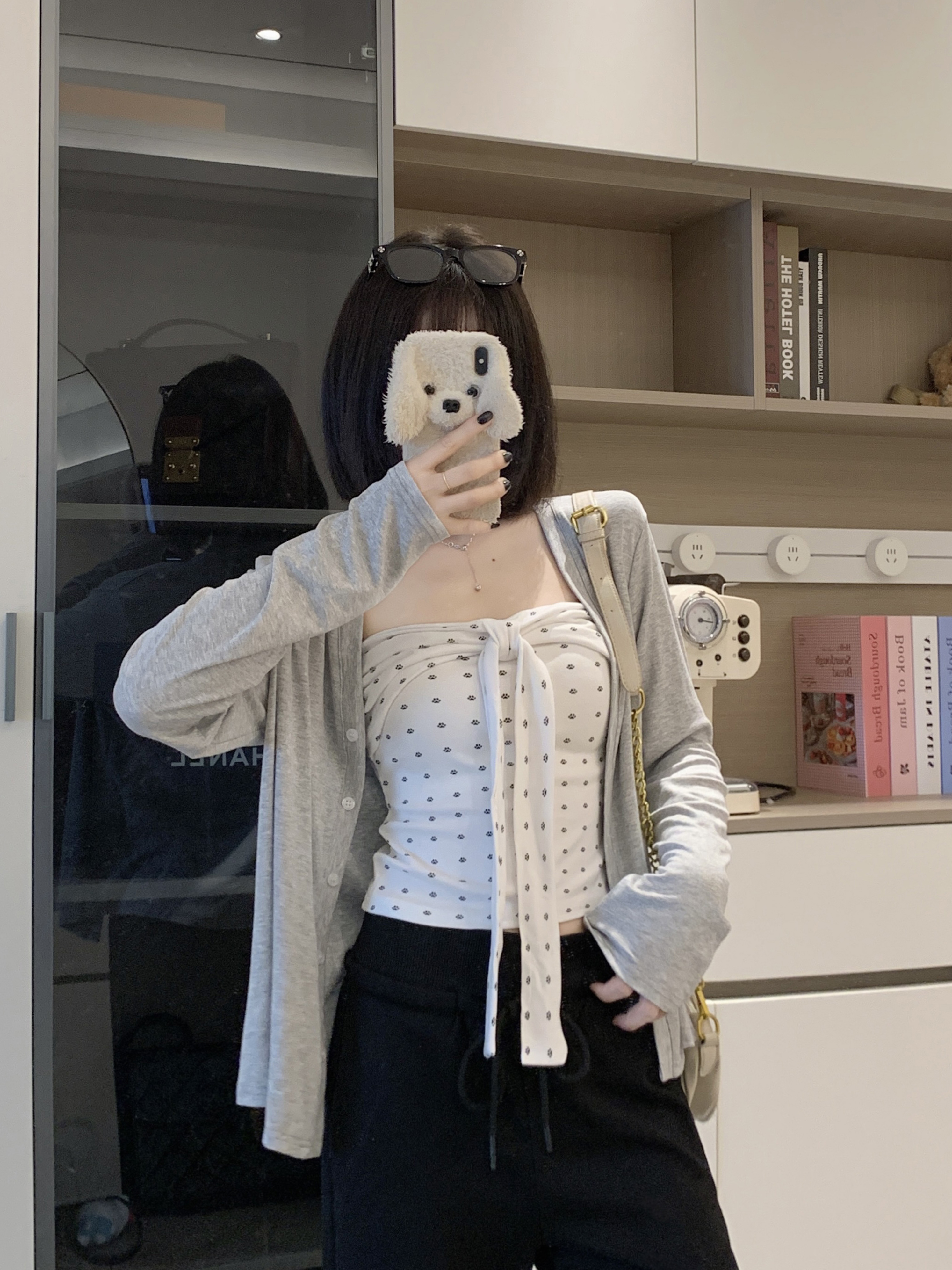 FA35080# 大码早秋白色抹胸性感裹胸纯欲风辣妹绝美上衣+灰色防晒开衫 服裝批發女裝批發服飾貨源