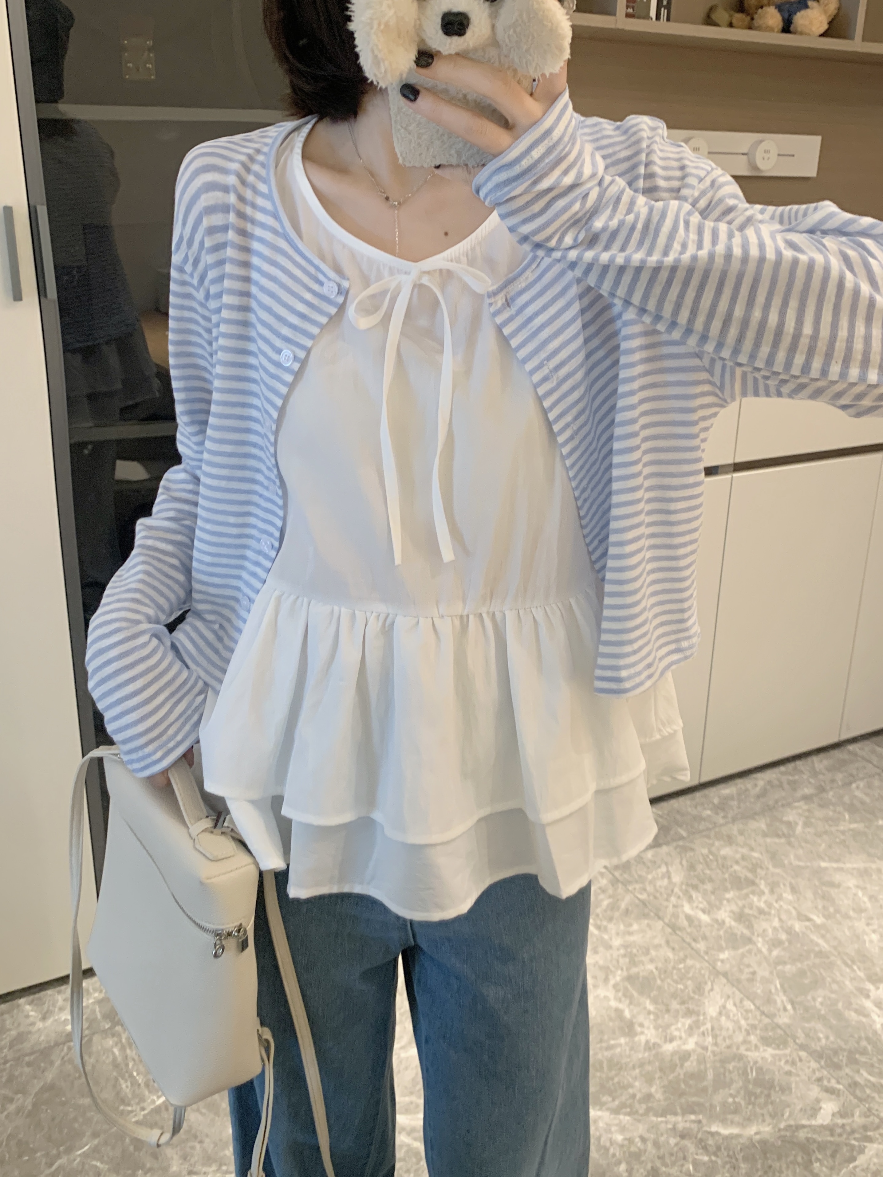 FA35078# 大码早秋绝美穿搭套装女新款针织开衫白色背心两件套 服裝批發女裝批發服飾貨源