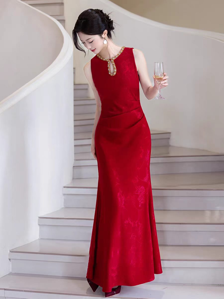 RY246# 中式旗袍女2026新款高级感红色订婚晚礼服结婚回门便装