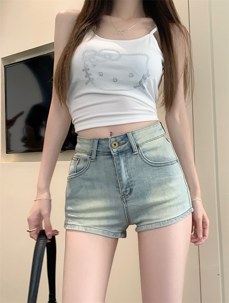 實拍 ~美式熱褲辣妹新款牛仔短褲女高腰a字顯瘦百搭緊身短褲