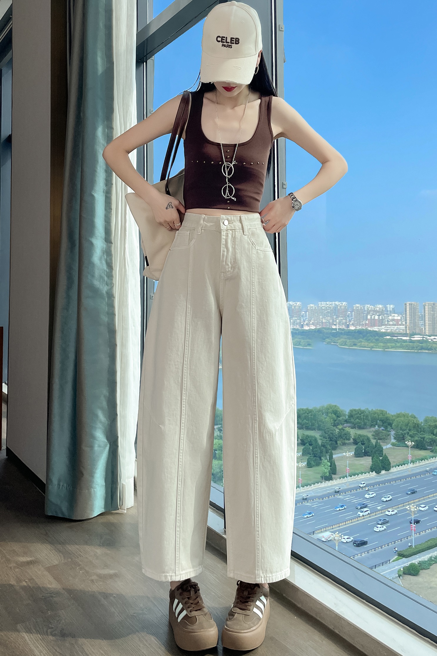 實拍 九分彎刀牛仔褲女2026春夏新款高腰顯瘦寬松小個子闊腿褲