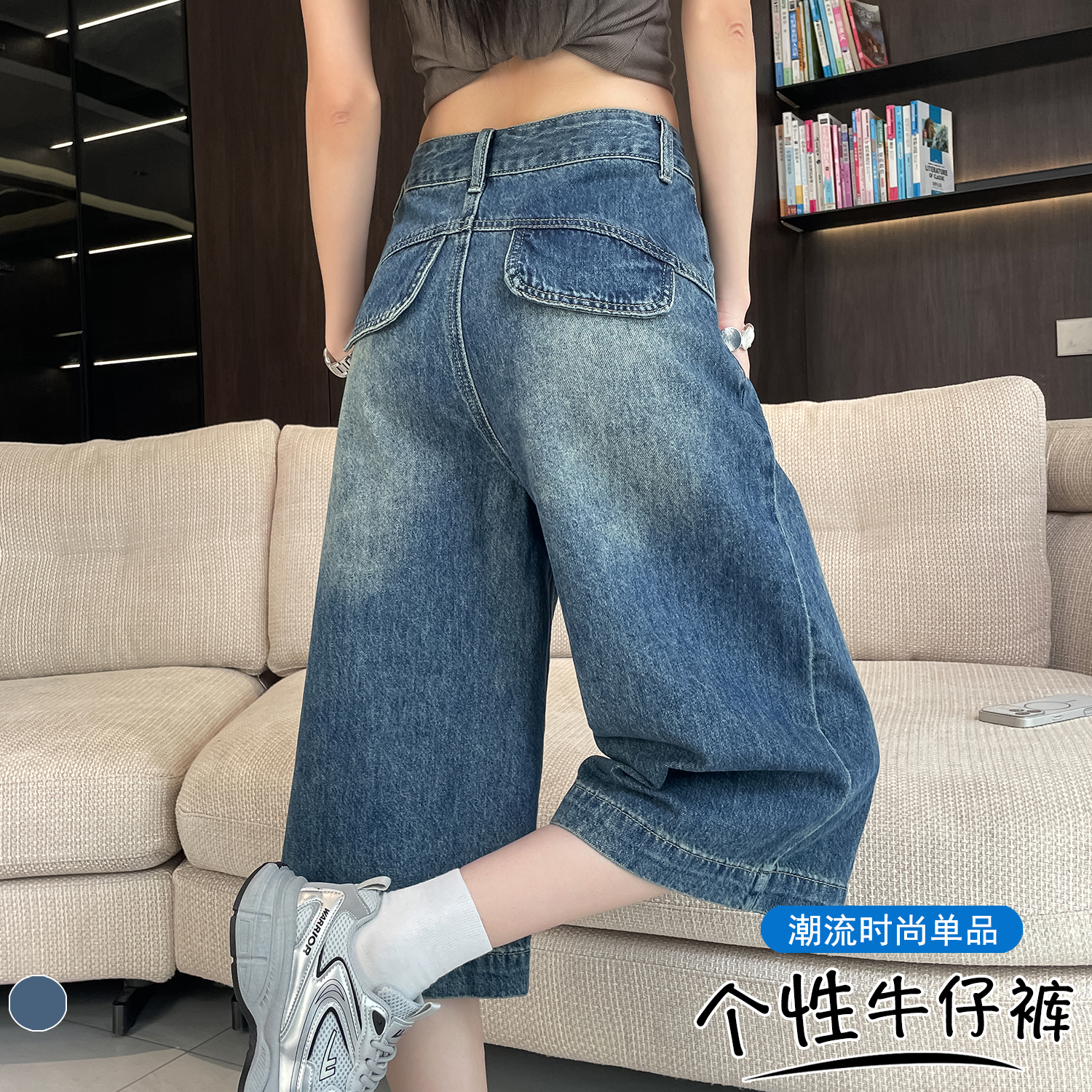 實拍 美式復古直筒牛仔七分褲女2026新款高腰顯瘦寬松闊腿中褲
