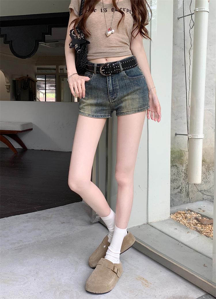 實拍 美式復古熱褲辣妹新款牛仔短褲女高腰a字顯瘦百搭緊身短褲