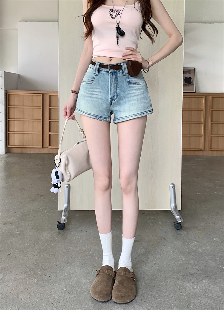 實拍 美式辣妹牛仔短褲女夏季新款高腰設計感a字顯瘦闊腿熱褲短褲