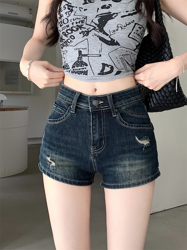 實拍 美式辣妹低腰牛仔短褲女2026夏季新款復古百搭a字包臀熱褲子