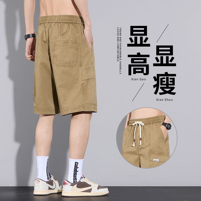 2025夏季新款洗褪棉布寬松工裝復古休閑五分短褲男