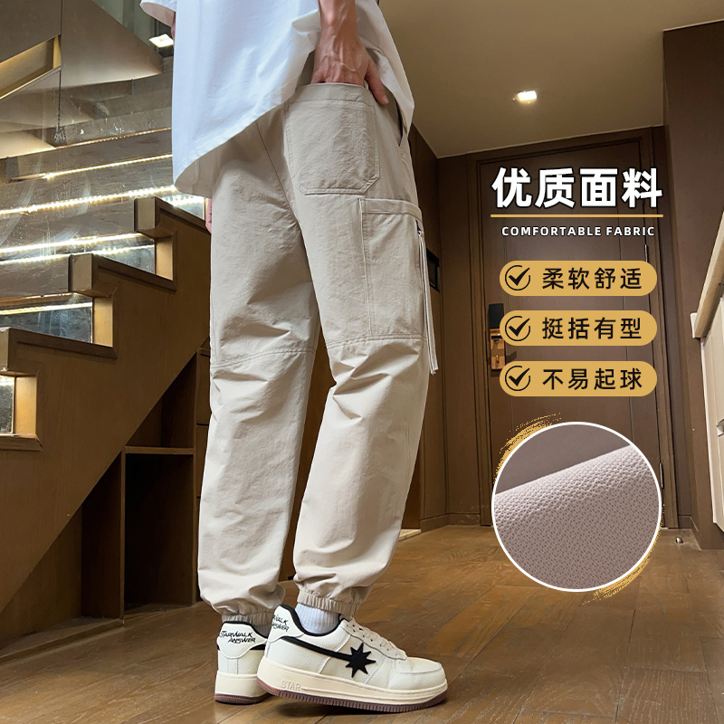 實拍2025夏季新款潮牌戶外束腳工裝休閑褲男