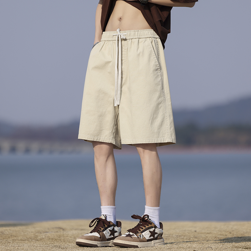 2025夏季新款薄款純棉五分褲男寬松休閑松緊腰港風短褲