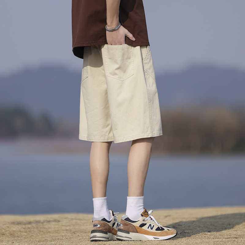 2025夏季新款純棉五分褲男寬松休閑百搭松緊腰拼接潮牌短褲