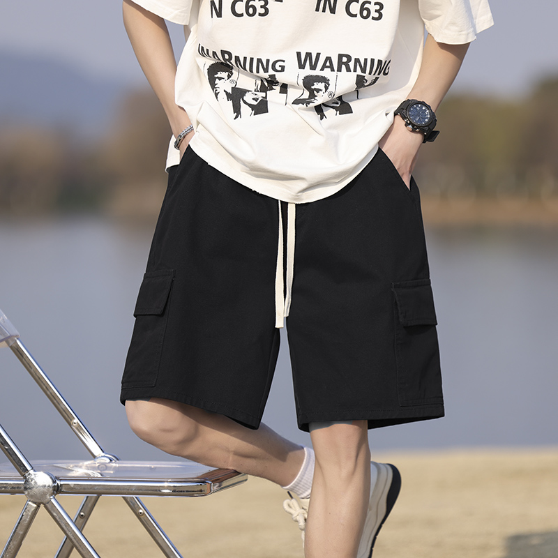 2025夏季新款純棉五分褲男寬松休閑松緊腰大口袋工裝短褲