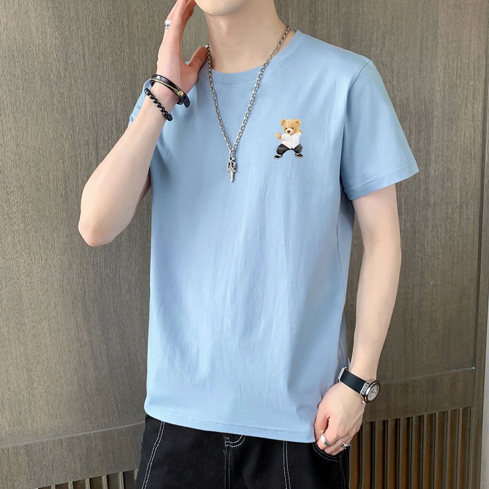 實拍夏季男士短袖T恤圓領潮流寬松衣服純棉t恤男