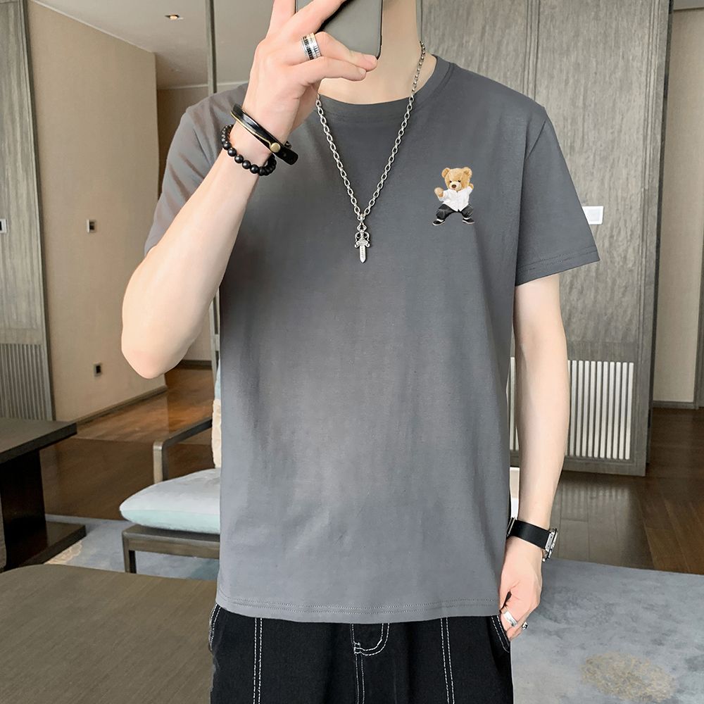 實拍夏季男士短袖T恤圓領潮流寬松衣服純棉t恤男
