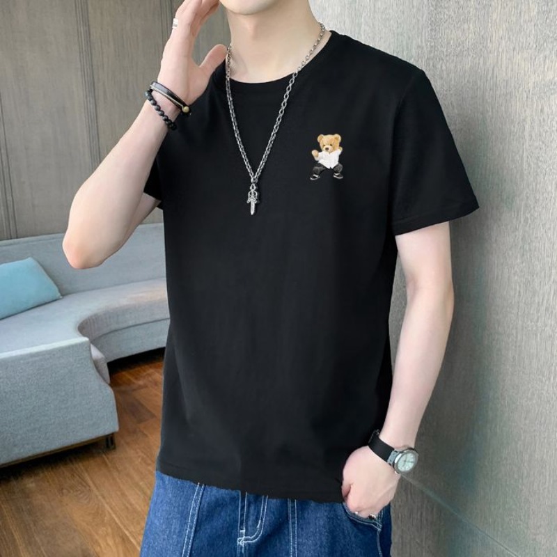 實拍夏季男士短袖T恤圓領潮流寬松衣服純棉t恤男