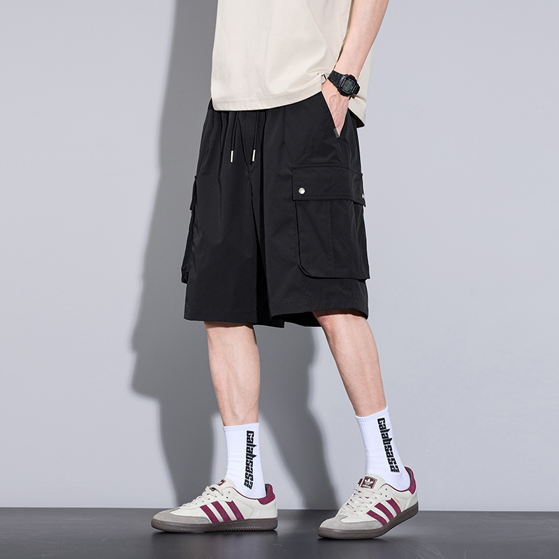 2025夏季新款冰絲寬松工裝短褲男百搭松緊腰休閑五分褲