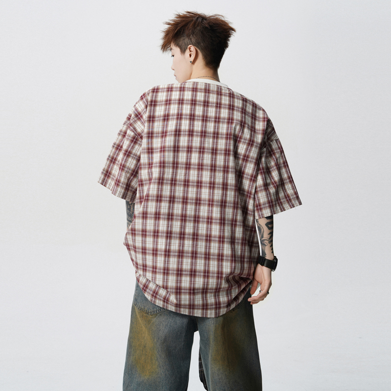 夏季新款短袖T恤男冰感功能性防曬速干戶外寬松潮牌拼接撞色t恤