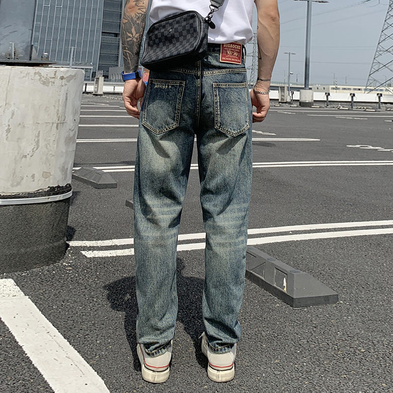 潮牌星星個性破洞款高街美式拼接牛仔褲男寬松百搭休閑牛仔褲