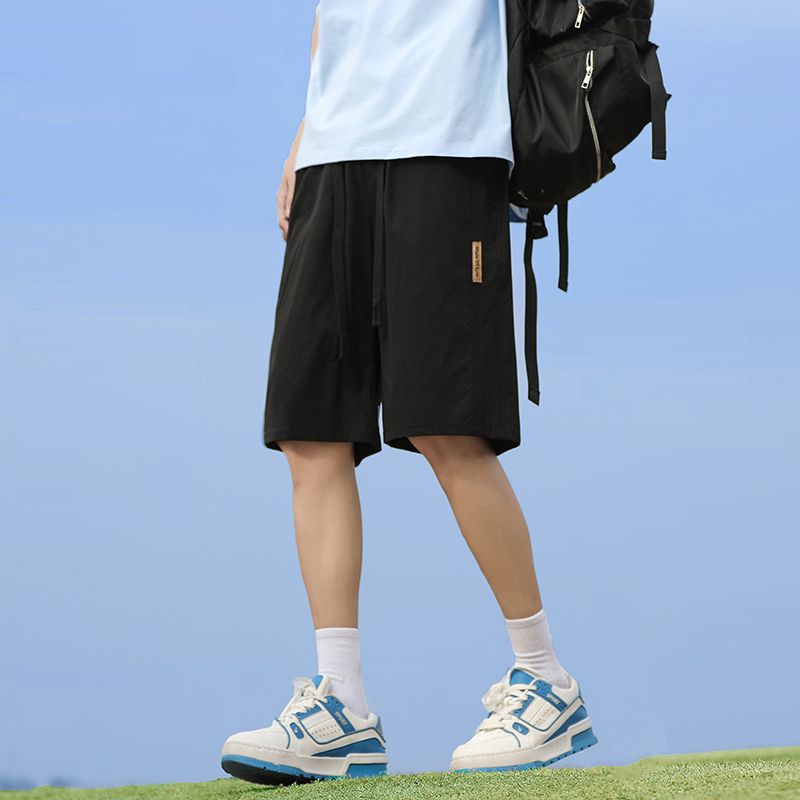 2025夏季新款冰絲休閑短褲男薄款寬松拼接港風松緊腰五分褲