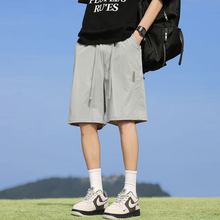 2025夏季新款冰絲休閑短褲男薄款寬松拼接港風松緊腰五分褲