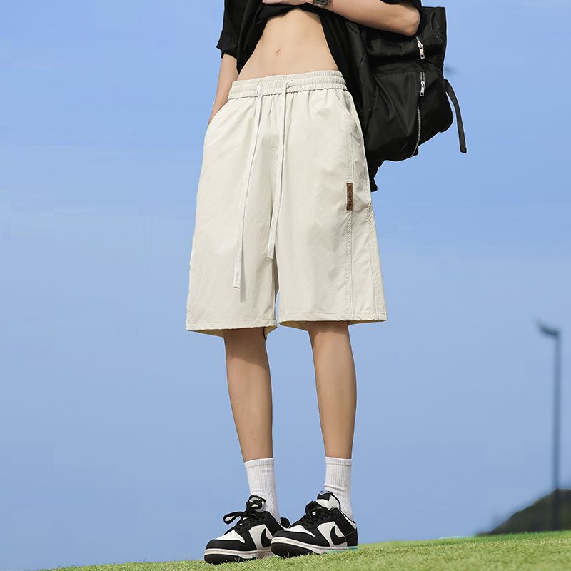 2025夏季新款冰絲休閑短褲男薄款寬松拼接港風松緊腰五分褲