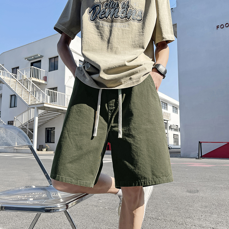 夏季新款薄款純棉五分褲男寬松休閑松緊腰港風短褲
