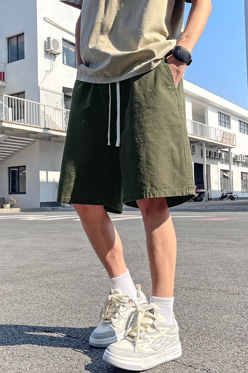 夏季新款薄款純棉五分褲男寬松休閑松緊腰港風短褲