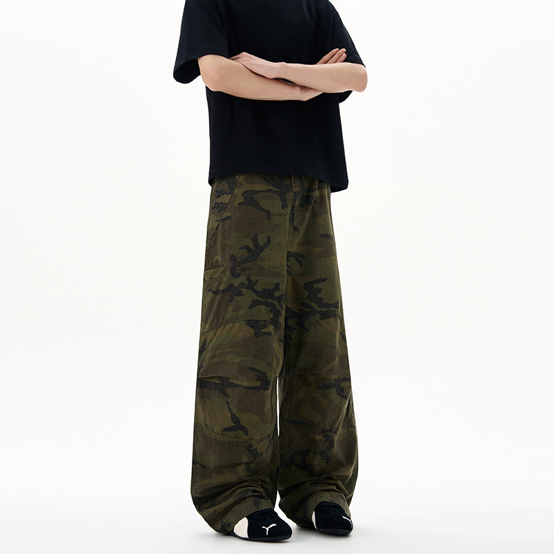 2025早秋美式戶外登山迷彩工裝褲男女潮牌格子紋多口袋傘兵休閑褲
